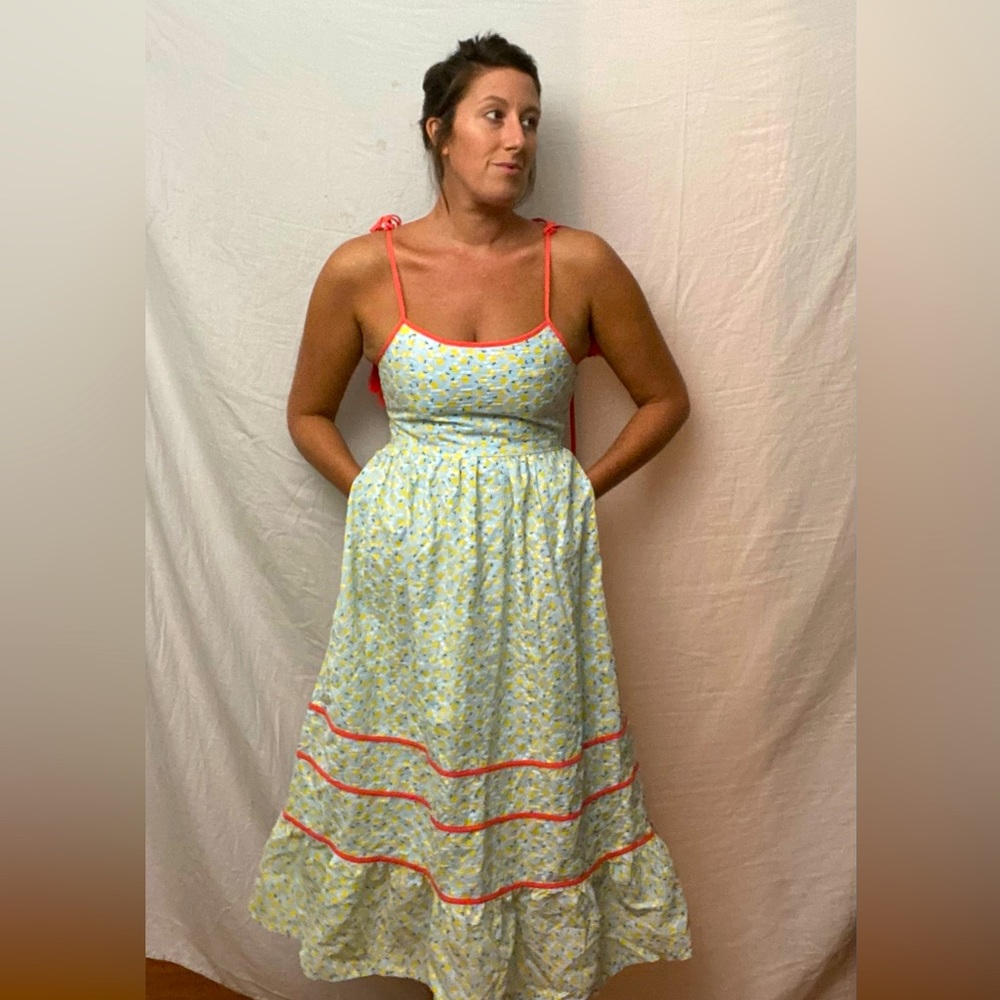 Just Me gingham tiered dress size M floral print